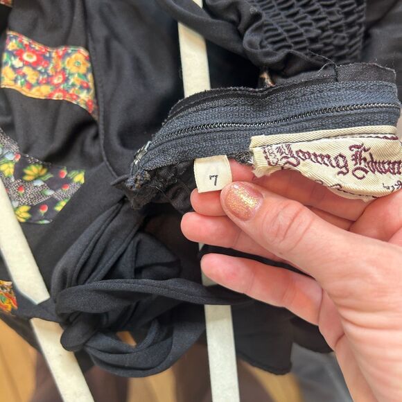 Vintage Young Edwardian by Arpeja Black Prairie Patchwork Maxi Dress 7 XS Small - Picture 7 of 9